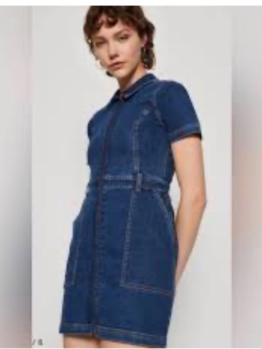 Hollister Dark Blue Denim Midi Dress with Zip Front